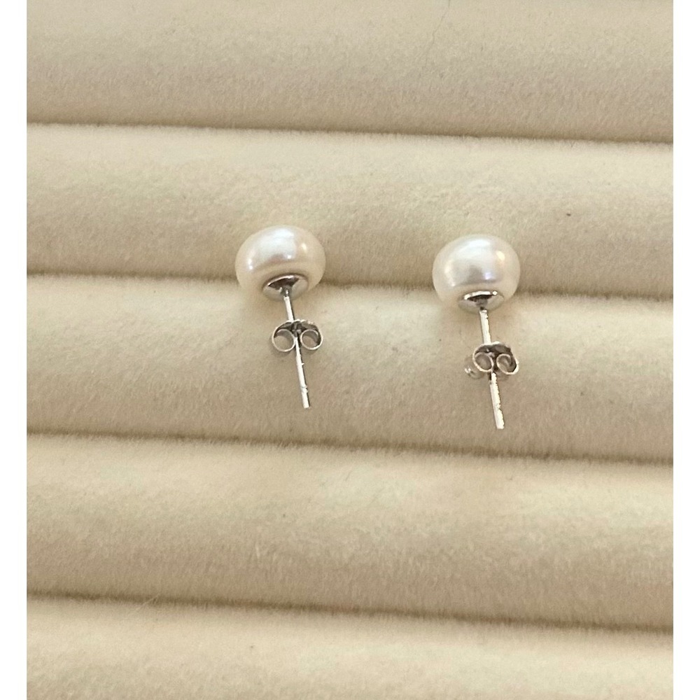Sterling Silver Baroque Pearl 6.5mm Stud Earrings White Lustrous Jewelry